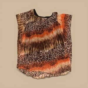 Women's Animal Print Blouse in Brown and Orange Light Weight Sheer Blouse Top